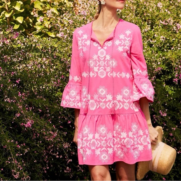 Tyler Böe Holly Embroidered Skimmer Dress Cheeky Pink XS NWT - Picture 2 of 11
